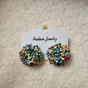 🦄 Colorful rainbow beaded round cluster large stud earrings